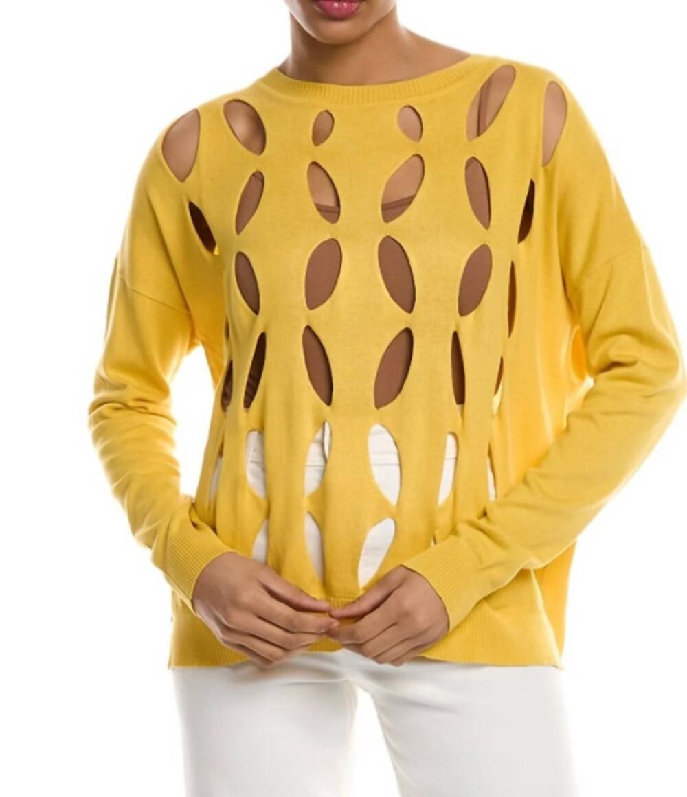 PLANET BY LAUREN G. flower power sweater in marigold One Size